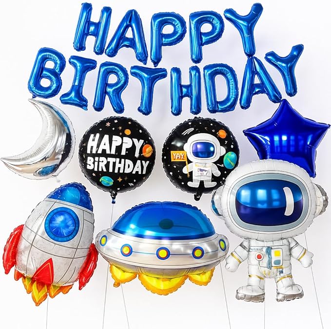 Large Happy Birthday Outer Space Balloons Set - Pack of 22 | Space Birthday Balloons for Rocketship Themed Decorations | Space Themed Party Decorations for Outer Space Party Decorations